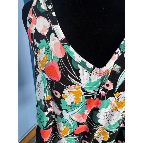 Ana Floral Sleeveless V-Neck Top Black Multi Color Size L - Picture 3 of 8